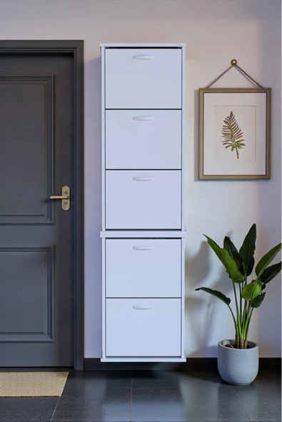 Eliusta Porta 10 Bölmeli Ayakkabılık Beyaz 52 cm Genişlikte 52x193x26 cm Duvara Monte Ayakkabılık ürün görseli 1