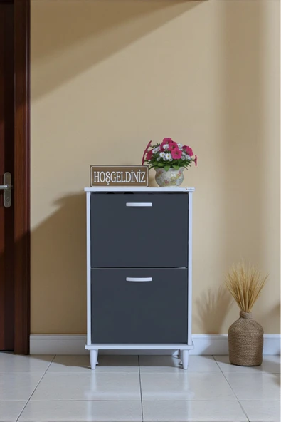 Eliusta Kalvo 52 cm Genişlikte Antrasit Renk Ayakkabılık 52x86x26 cm Ayaklı Ayakkabılık ürün görseli 1