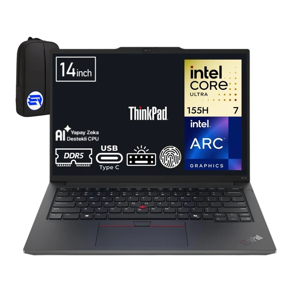 Lenovo Thinkpad E14 Gen 6 Ultra 7-155H 32GB Ram 512GB SSD Arc Graphics 14" Wuxga WIN11 Pro 21M70031TXEP2 + Elektropasaj Çanta ürün görseli 1