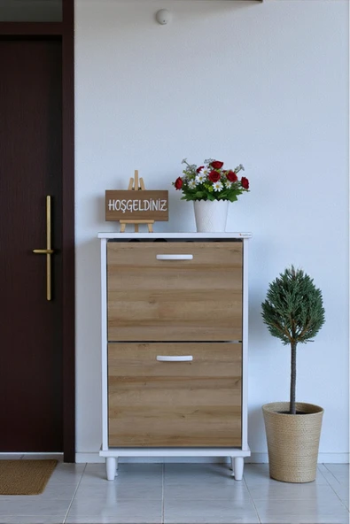 Eliusta Kalvo 52 cm Genişlikte Meşe Renk Ayakkabılık 52x86x26 cm Ayaklı Ayakkabılık ürün görseli 1