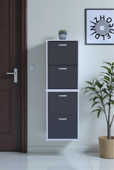 Eliusta Slim 4 Düşer Kapaklı 52 cm Antrasit Asma Ayakkabılık Kapı Önü/Antre 52x156x26 cm Ayakkabılık ürün görseli 1