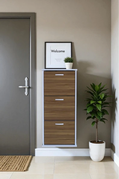 Eliusta Soren 3 Düşer Kapaklı 52 cm Ceviz Ayakkabılık 52x114x26 cm Asma 6 Bölmeli Ayakkabılık ürün görseli 1