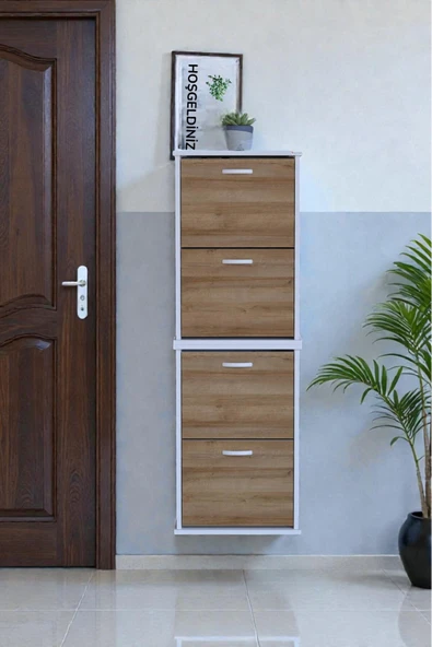 Eliusta Slim 4 Düşer Kapaklı 52 cm Meşe Asma Ayakkabılık Kapı Önü/Antre 52x156x26 cm Ayakkabılık ürün görseli 1