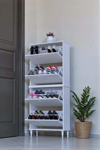 Eliusta Berry Beyaz 8 Raflı 4 Düşer Kapaklı Ayakkabılık  72 cm Genişlik x 168x26 cm  Ayakkabılık ürün görseli 1
