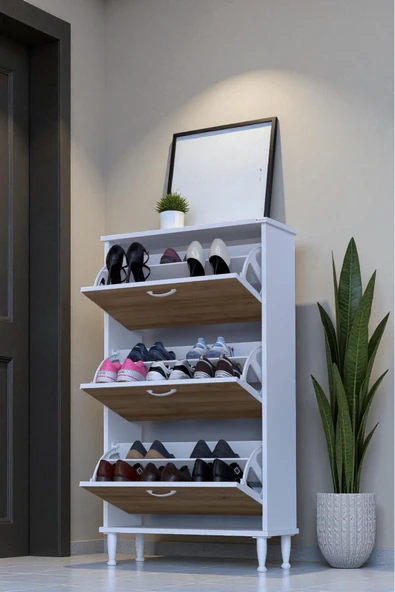 Eliusta Duru 72 cm Genişlikte Meşe Renk Ayaklı Ayakkabılık Antre/Kapı Önü 72x127x26 cm Ayakkabılık ürün görseli 1