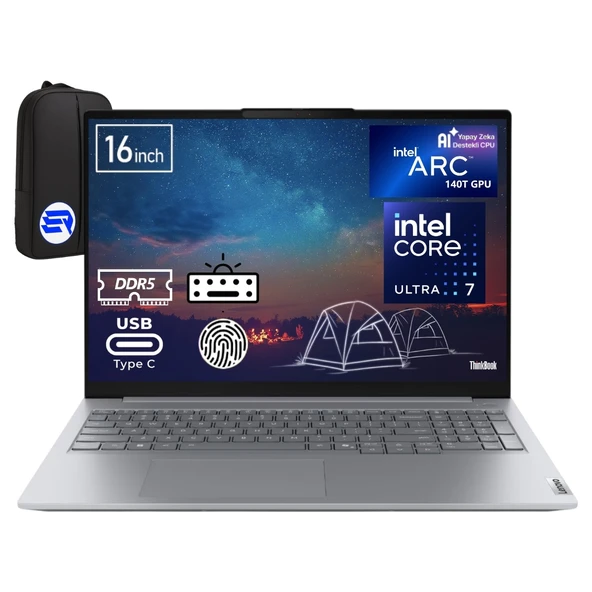 Lenovo Thinkbook 16 G8 Ultra 7-255H 16GB Ram 1tb SSD 16" Wuxga WIN11 Pro 21SK007UTXEP4 + Elektropasaj Çanta ürün görseli 1