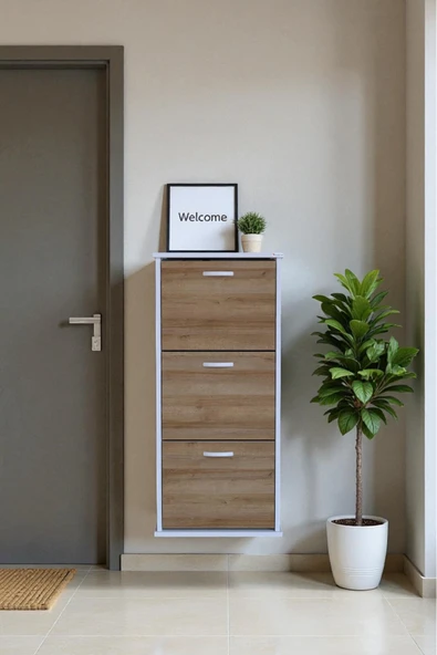 Eliusta Soren 3 Düşer Kapaklı 52 cm Meşe Ayakkabılık 52x114x26 cm Asma 6 Bölmeli Ayakkabılık ürün görseli 1