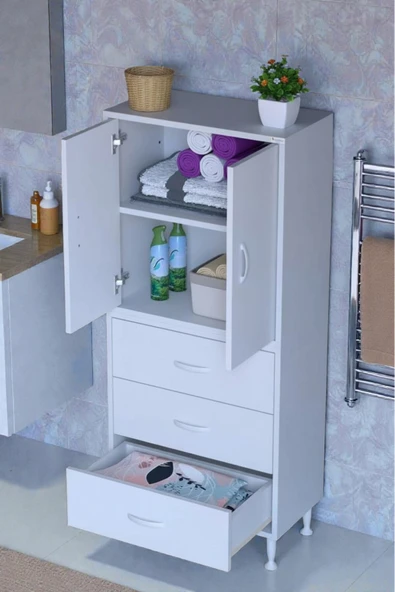 Eliusta Alia Çok Kullanışlı Dolap G:65 cm Üst Bölme Kapaklı Alt Bölme Çekmeceli 65x138x32,5 cm Modüler Dolap ürün görseli 1