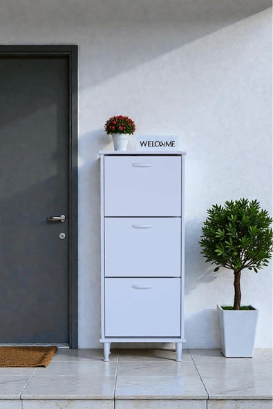 Nefes Ayaklı 52 cm Ayakkabılık Kapı Önü/Antre 3 Düşer Kapaklı Beyaz 52x127x26 cm Ayakkabılık ürün görseli 1