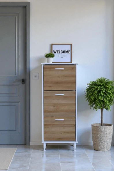 Eliusta Nefes Ayaklı 52 cm Ayakkabılık Kapı Önü/Antre 3 Düşer Kapaklı Meşe 52x127x26 cm  Ayakkabılık ürün görseli 1