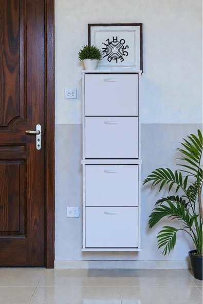 Eliusta Slim 4 Düşer Kapaklı 52 cm Beyaz Asma Ayakkabılık Kapı Önü/Antre 52x156x26 cm Ayakkabılık ürün görseli 1