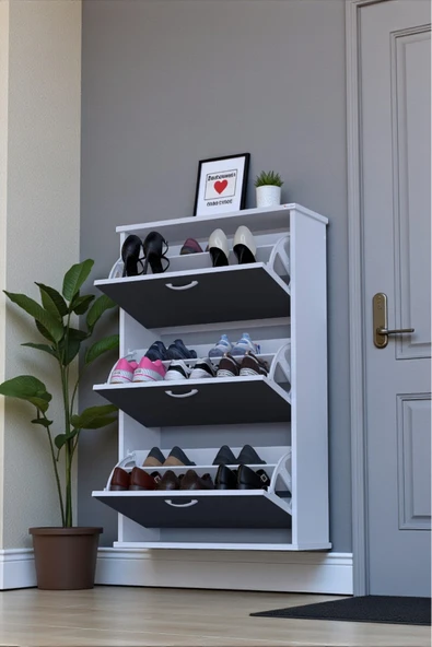 Eliusta Farel 72 cm Genişlik 3 Kapaklı Ayakkabılık 72x114x26 cm  Antrasit Renk Kapı Önü/Antre Ayakkabılık ürün görseli 1