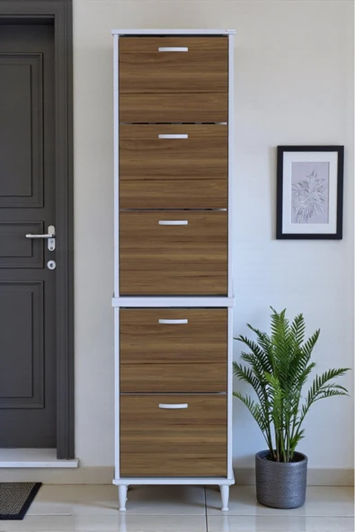 Eliusta Store Ayaklı Ceviz Ayakkabılık 52 cm Kapı Önü/Giyim Odası/Antre Uyumlu Ayakkabılık 52x205x26 cm ürün görseli 1
