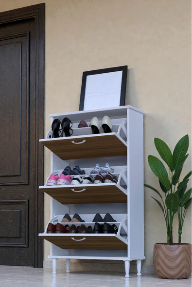 Eliusta Duru 72 cm Genişlikte Ceviz Renk Ayaklı Ayakkabılık Antre/Kapı Önü 72x127x26 cm Ayakkabılık ürün görseli 1