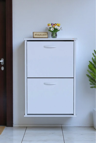 Eliusta Holen Beyaz Renk Ayakkabılık 2 Düşer Kapak 52 cm Genişlik Kapı Önü Asma Ayakkabılık 52x74x26 cm ürün görseli 1