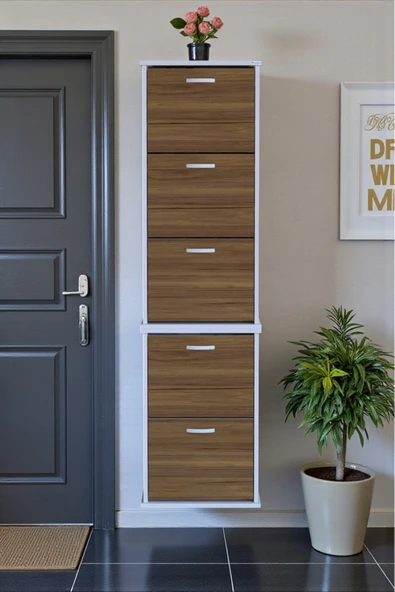 Eliusta Porta 10 Bölmeli Ayakkabılık Ceviz 52 cm Genişlikte 52x193x26 cm Duvara Monte Ayakkabılık ürün görseli 1