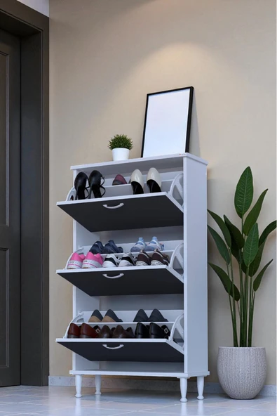 Eliusta Duru 72 cm Genişlikte Antrasit Renk Ayaklı Ayakkabılık Antre/Kapı Önü 72x127x26 cm Ayakkabılık ürün görseli 1