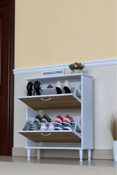 Eliusta Antrex 72 cm Meşe 2 Düşer Kapaklı Ayakkabılık 72x90x26 cm Ayaklı 4 Bölmeli Ayakkabılık ürün görseli 1