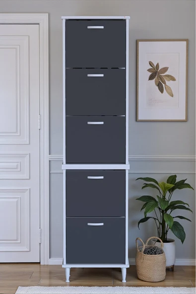 Eliusta Store Ayaklı Antrasit Ayakkabılık 52 cm Kapı Önü/Giyim Odası/Antre Uyumlu Ayakkabılık 52x205x26 cm ürün görseli 1