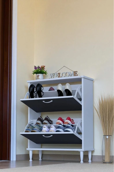 Eliusta Antrex 72 cm Antrasit 2 Düşer Kapaklı Ayakkabılık 72x90x26 cm Ayaklı 4 Bölmeli Ayakkabılık ürün görseli 1