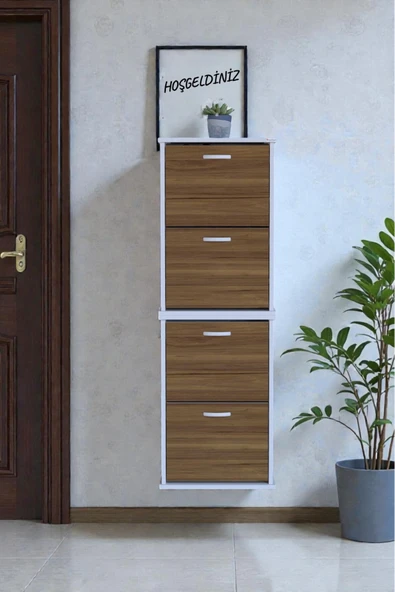 Eliusta Slim 4 Düşer Kapaklı 52 cm Ceviz Asma Ayakkabılık Kapı Önü/Antre 52x156x26 cm Ayakkabılık ürün görseli 1