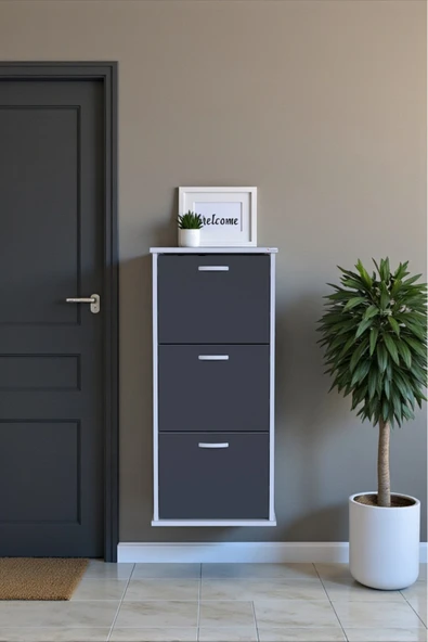 Eliusta Soren 3 Düşer Kapaklı 52 cm Antrasit Ayakkabılık 52x114x26 cm Asma 6 Bölmeli Ayakkabılık ürün görseli 1