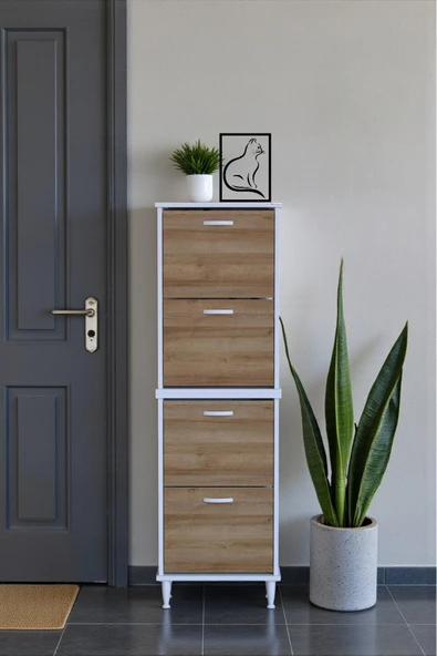 Eliusta Elenio 52 cm Genişlik Meşe Renk Ayaklı 4 Kapaklı Ayakkabılık 52x168x26 cm Ayakkabılık ürün görseli 1