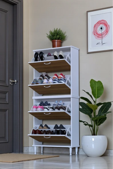 Eliusta Berry Ceviz 8 Raflı 4 Düşer Kapaklı Ayakkabılık  72 cm Genişlik x 168x26 cm  Ayakkabılık ürün görseli 1