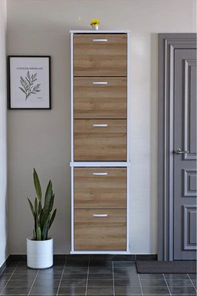 Eliusta Porta 10 Bölmeli Ayakkabılık Meşe 52 cm Genişlikte 52x193x26 cm Duvara Monte Ayakkabılık ürün görseli 1