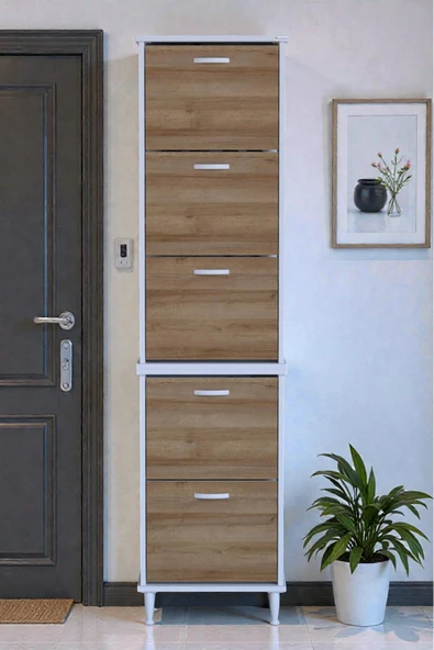 Eliusta Store Ayaklı Meşe Ayakkabılık 52 cm Kapı Önü/Giyim Odası/Antre Uyumlu Ayakkabılık 52x205x26 cm ürün görseli 1