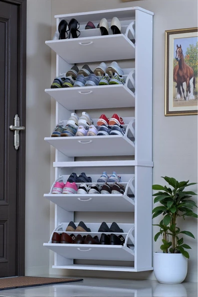 Sho Beş Düşer Kapaklı Ayakkabılık Beyaz Renk 72 cm Asma 72x193x26 cm Ayakkabılık ürün görseli 1
