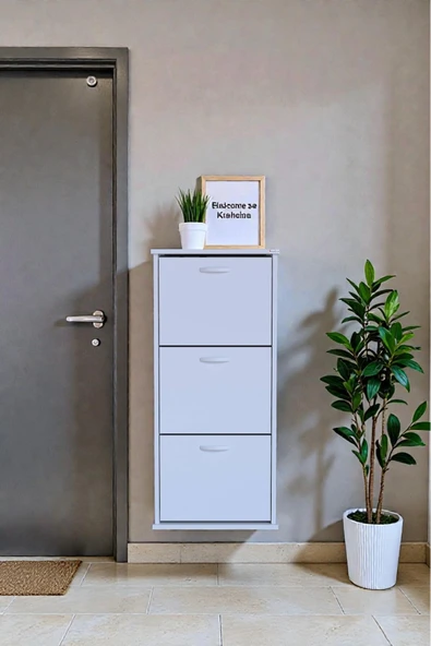 Eliusta Soren 3 Düşer Kapaklı 52 cm Beyaz Ayakkabılık 52x114x26 cm Asma 6 Bölmeli Ayakkabılık ürün görseli 1