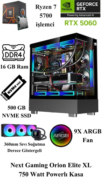 Ng Ultra Gaming – Ryzen 7 5700 4.6 GHz Rtx 5060 16Gb Ddr4 360 Sıvı Soğutma Oyuncu Bilgisayarı ürün görseli 1