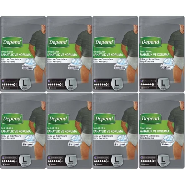 Depend Emici Külot Pants Yetişkin Bezi L - Büyük - Large Erkek 64 Adet (8PK*8) ürün görseli 1