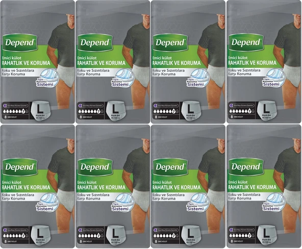 Depend Emici Külot Pants Yetişkin Bezi L - Büyük - Large Erkek 64 Adet (8PK*8) ürün görseli 1
