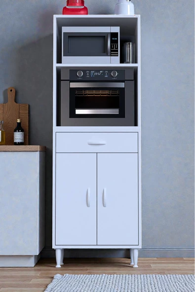 Eliusta Serale 56 cm Derinlikte 2 Kapaklı Dolap  Mutfak Fırın Dolabı 60x162,4x56 cm Modüler Beyaz Dolap ürün görseli 1