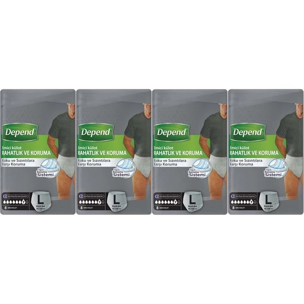 Depend Emici Külot Pants Yetişkin Bezi L - Büyük - Large Erkek 32 Adet (4PK*8) ürün görseli 1