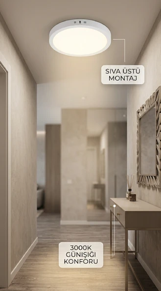 Günışığı Led Panel Sıva Üstü Armatür 3000 K -24 WATT- 28Cm ürün görseli 1