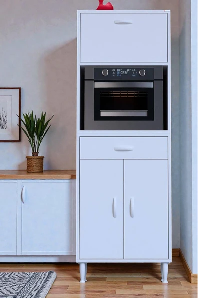 Eliusta Avelin Kapaklı Mini/Midi Fırın Dolabı 60 cm Beyaz Çok Fonksiyonlu 60x163,4x32,5 cm Mutfak Dolabı ürün görseli 1