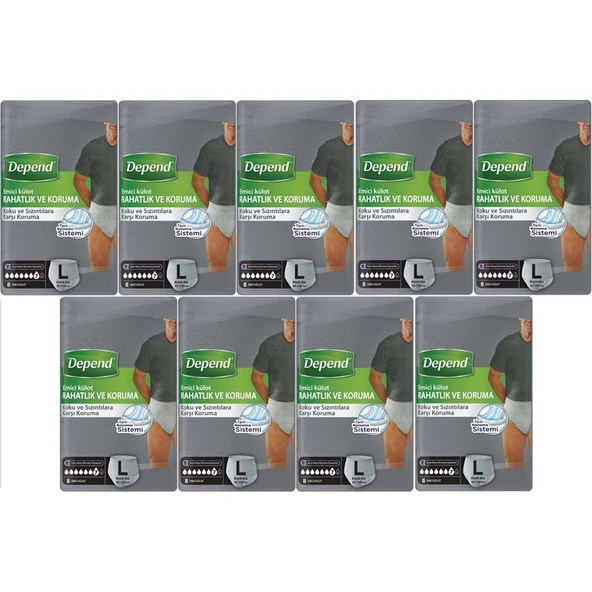 Depend Emici Külot Pants Yetişkin Bezi L - Büyük - Large Erkek 72 Adet (9PK*8) ürün görseli 1