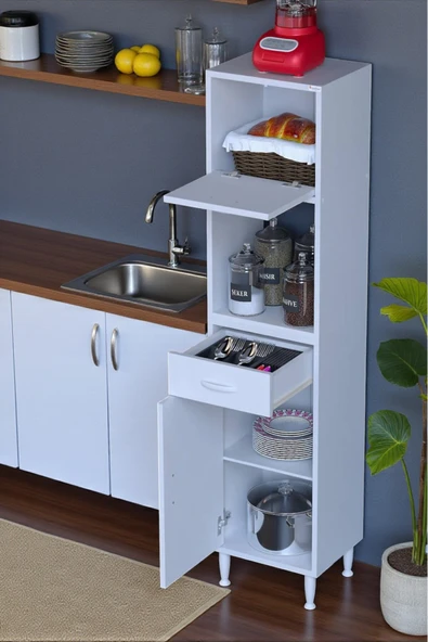 Eliusta Avelin Kapaklı Mini/Midi Fırın Dolabı 50 cm Beyaz Çok Fonksiyonlu 50x163,4x32,5 cm Mutfak Dolabı ürün görseli 1