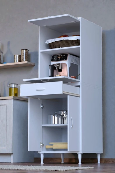 Eliusta Serale 56 cm Derinlikte 4 Kapaklı Dolap  Mutfak Fırın Dolabı 60x162,4x56 cm Modüler Beyaz Dolap ürün görseli 1