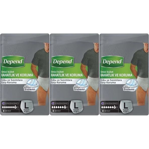 Depend Emici Külot Pants Yetişkin Bezi L - Büyük - Large Erkek 24 Adet (3PK*8) ürün görseli 1
