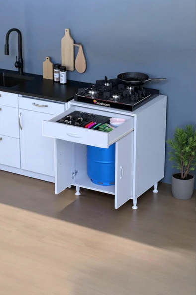 Eliusta Lumin Tüp Yuvalı 65 cm Ankastre Ocak Altı Dolap 65x88x48 cm Beyaz Dolap Çekmeceli Mutfak Organizeri ürün görseli 1
