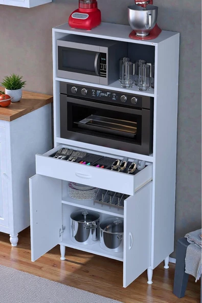 Eliusta Lunera G:75 cm Beyaz Mutfak Dolabı Çok Amaçlı Açık Bölmeli Fırın Mutfak Dolabı 75x163,4x32,5 cm ürün görseli 1