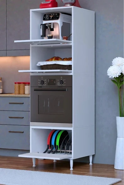 Luno 3 Kapaklı  Fırın Dolabı  4 Bölme Dolap 60x185,9x56 cm Geniş Kapasiteli Saklama Dolabı