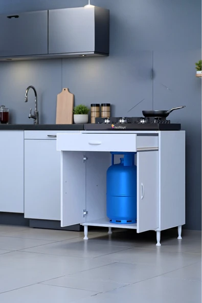 Eliusta Lumin Tüp Yuvalı 75 cm Ankastre Ocak Altı Dolap 75x88x48 cm Beyaz Dolap Çekmeceli Mutfak Organizeri ürün görseli 1