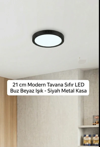 Modern Tavana Sıfır Led Buz Beyaz Işık  18 W  1900 LM Siyah Metal Kasa 21 Cm ürün görseli 1