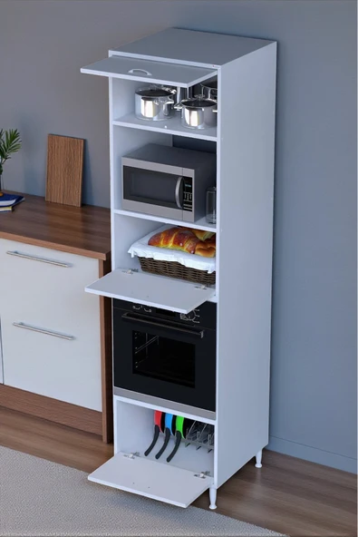 Eliusta Viramo Mikrodalga/Ankastre Fırın Dolabı Çoklu Bölmelerle 3 Kapaklı Depolama Alanlı 60x217x56 cm ürün görseli 1