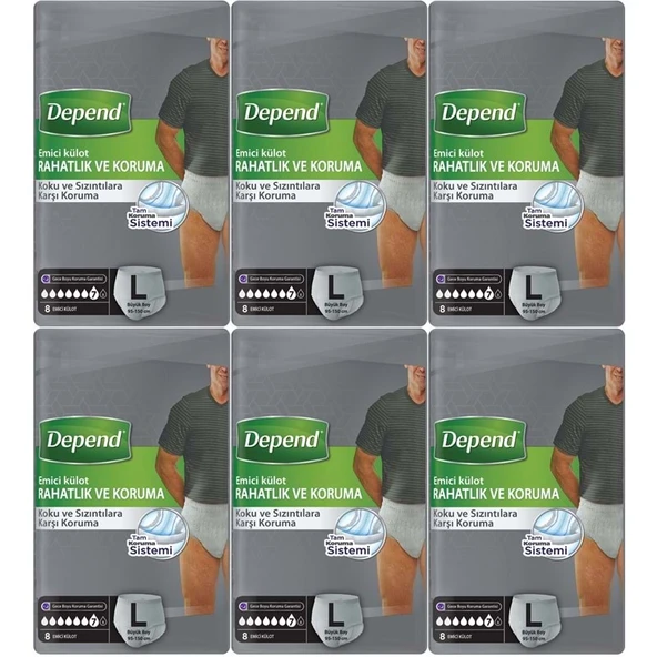 Depend Emici Külot Pants Yetişkin Bezi L - Büyük - Large Erkek 48 Adet (6PK*8) ürün görseli 1
